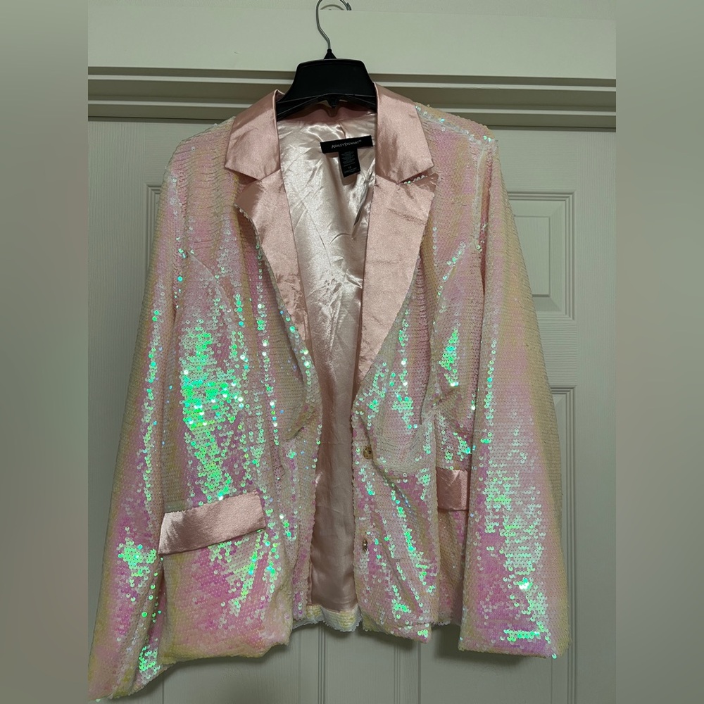 Ashley Stewart Iridescent Pink Sequin Blazer size XL